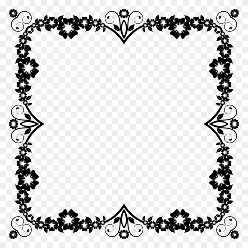 900x900 Flower Circle Border Black And White - White Lace Border Clipart