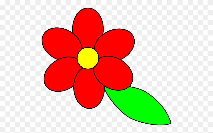 512x465 Flower Six Red Petals Black Outline Green Leaf Clipart - Leaf Clipart Black And White Outline