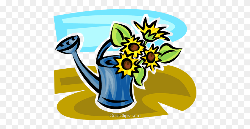 480x374 Flowers Growing Out Of A Watering Can Royalty Free Vector Clip Art - Watering Flowers Clipart