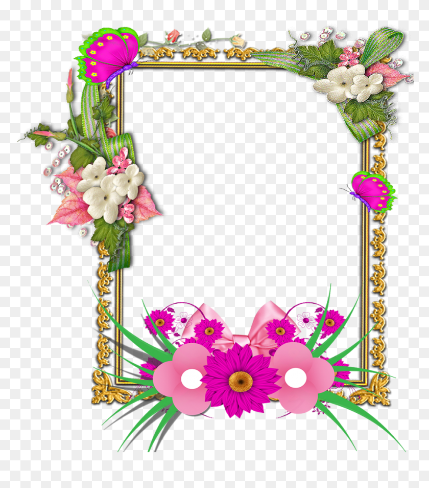 900x1032 Flowers Tropical Frame Png - Photo Frame PNG