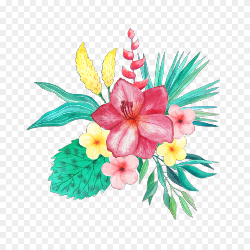 2272x2272 Flowers Vintage Tropical Freetoedit - Tropical Flowers PNG
