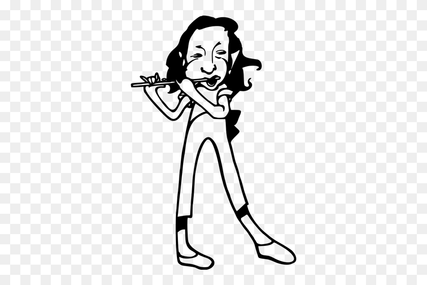 326x500 Flute Playing - Flute Black And White Clipart