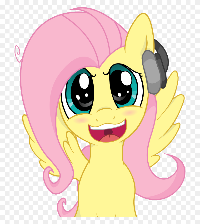 718x878 Fluttershy Con Auriculares - Fluttershy Png