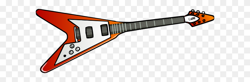600x216 Flying V Guitar Png, Clip Art For Web - Acoustic Guitar Clipart Black And White