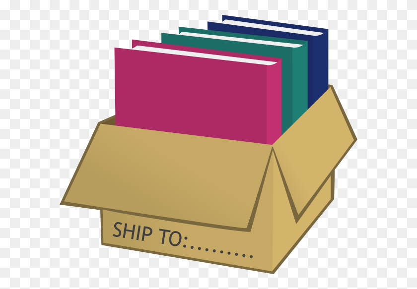 600x523 Folders In Shipping Box Clip Art - Cardboard Box Clipart