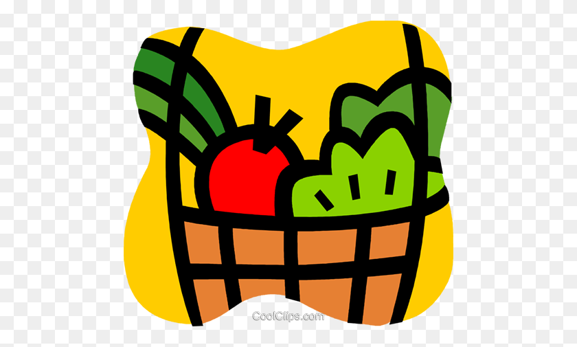 480x445 Canastas De Alimentos Royalty Free Vector Clipart Illustration - Food Basket Clipart