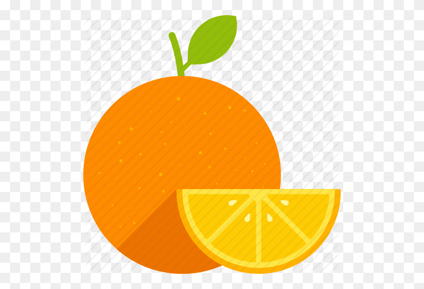 512x512 Alimentos, Frutas, Hoja, Naranja, Rebanada, Entero, Icono Amarillo - Rebanada De Naranja Png