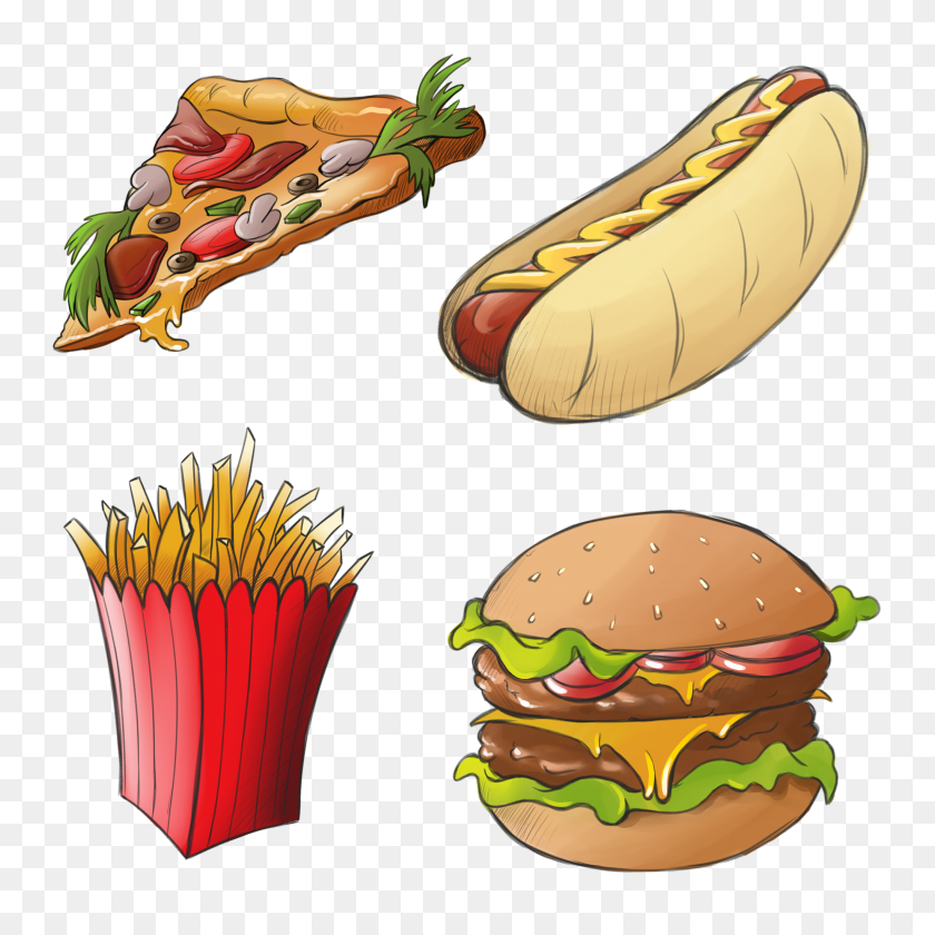 2048x2048 Food Junkfood Pizza Hotdog Frenchfries Hamburger Picnic - Hamburger And Hotdog Clipart