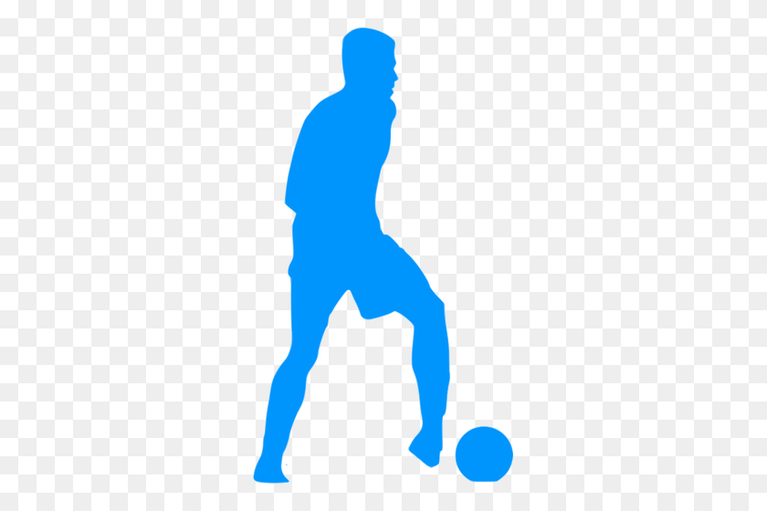 285x500 Football Player Blue Silhouette Clip Art - Soccer Dribbling Clipart
