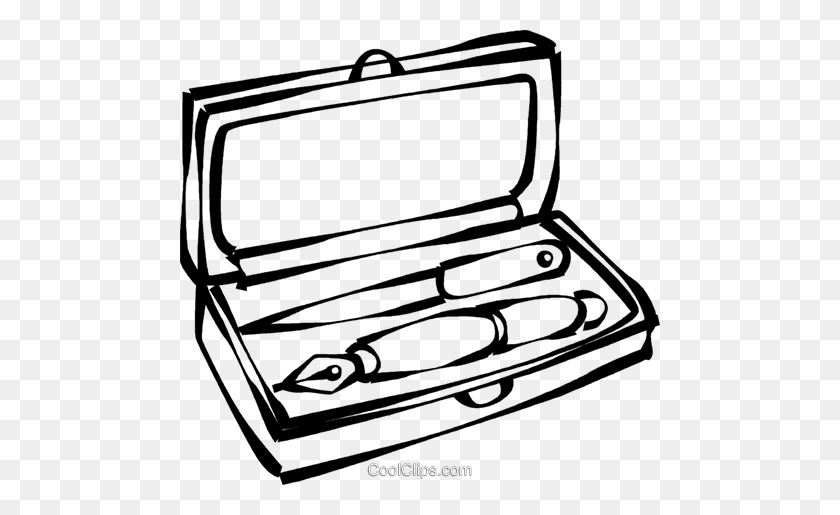 480x455 Fountain Pen Set In A Box Royalty Free Vector Clip Art - Pen Black And White Clipart