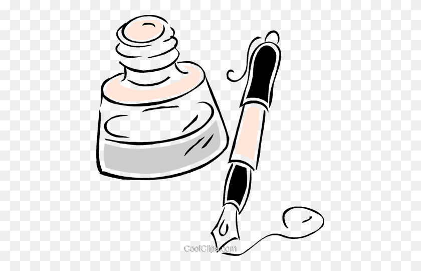 455x480 Fountain Pen With Inkwell Royalty Free Vector Clip Art - Inkwell Clipart
