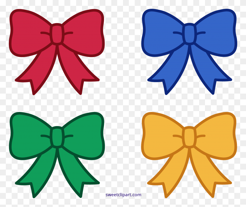 5345x4445 Four Christmas Bows Clipart - Red Christmas Bow Clipart
