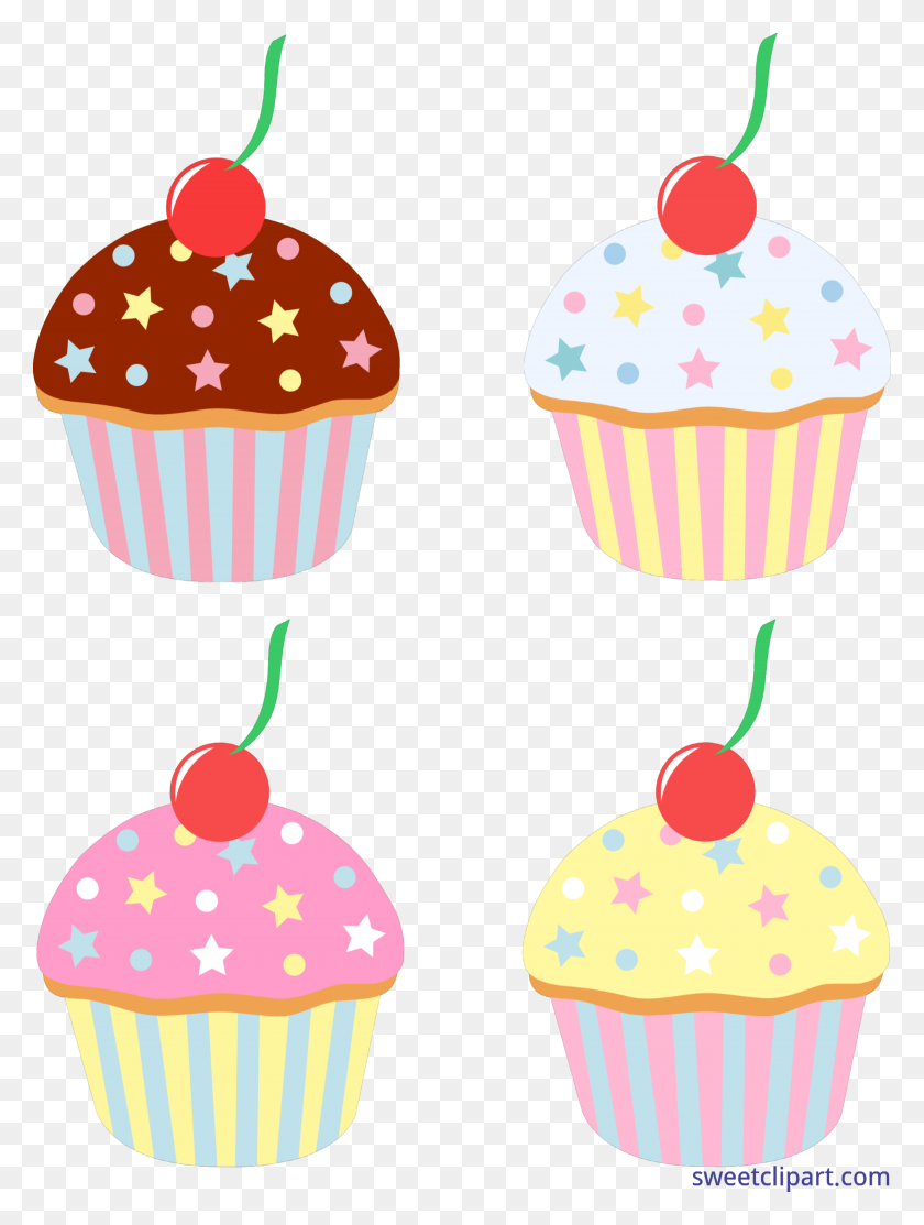 5400x7295 Set De Cuatro Cupcakes Clipart - Vanilla Clipart