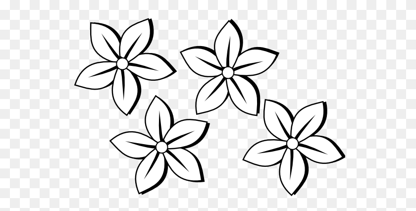 555x366 Four Flowers Flora Black White Line Art Tattoo Tatoo - Rose Drawing PNG