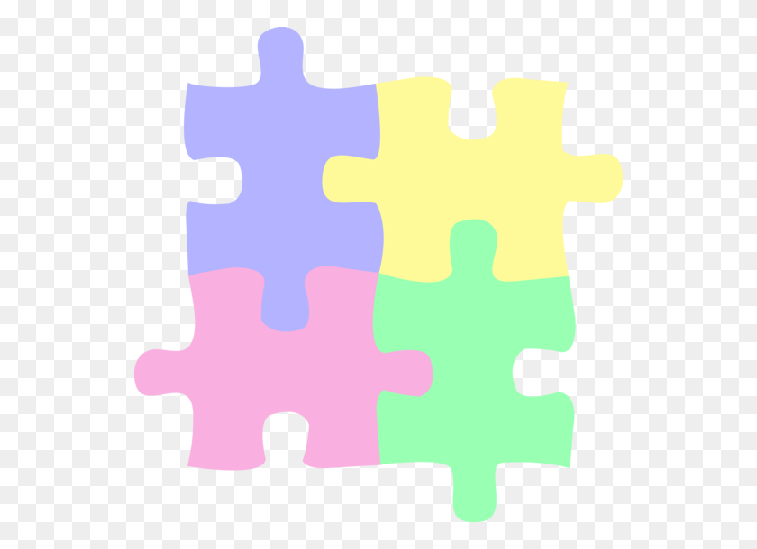 542x550 Four Pastel Colored Puzzle Pieces - Jigsaw Puzzle Clipart