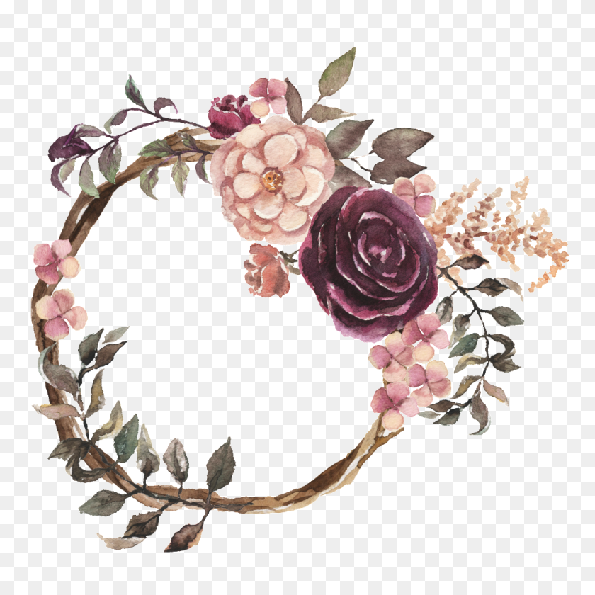 1024x1024 Fragrance Wreath Watercolor Hand Painted Transparent Free Png - Watercolor Wreath PNG