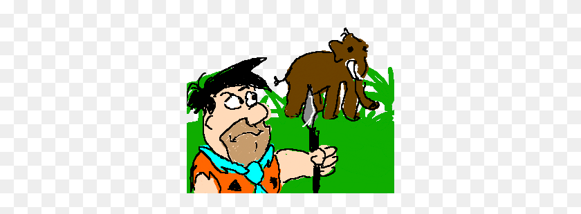300x250 Fred Flintstone Hunting Wooly Mammoth Drawing - Wooly Mammoth Clipart