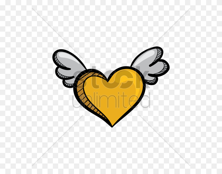600x600 Free A Yellow Heart With Wings Vector Image - Heart With Wings Clipart