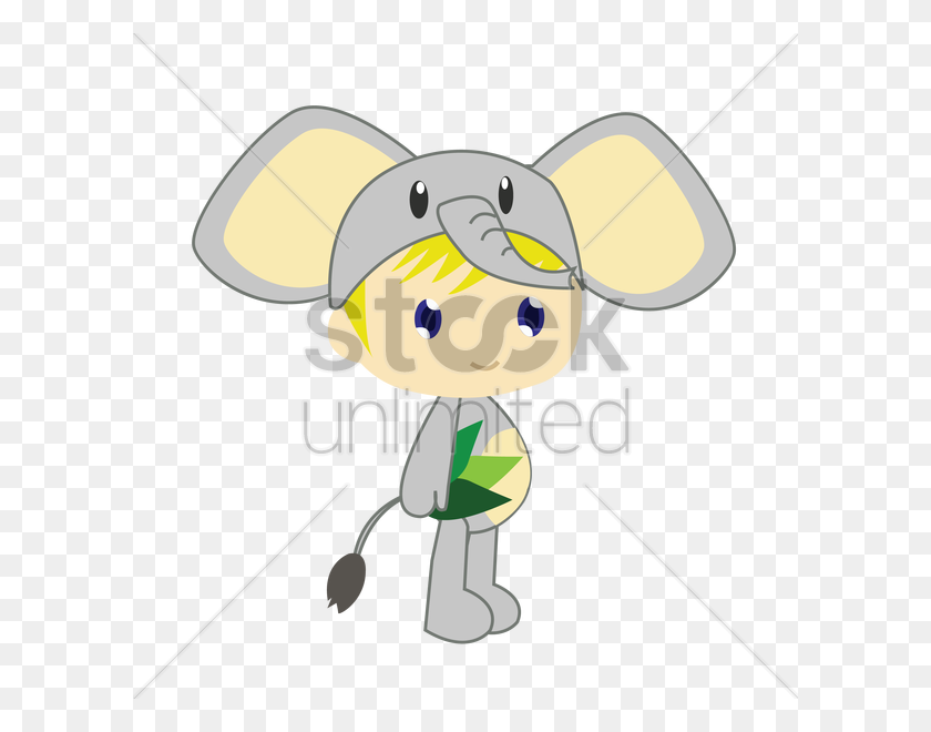 600x600 Free Boy In Elephant Costume On White Background Vector Image - Elephant Trunk Up Clipart