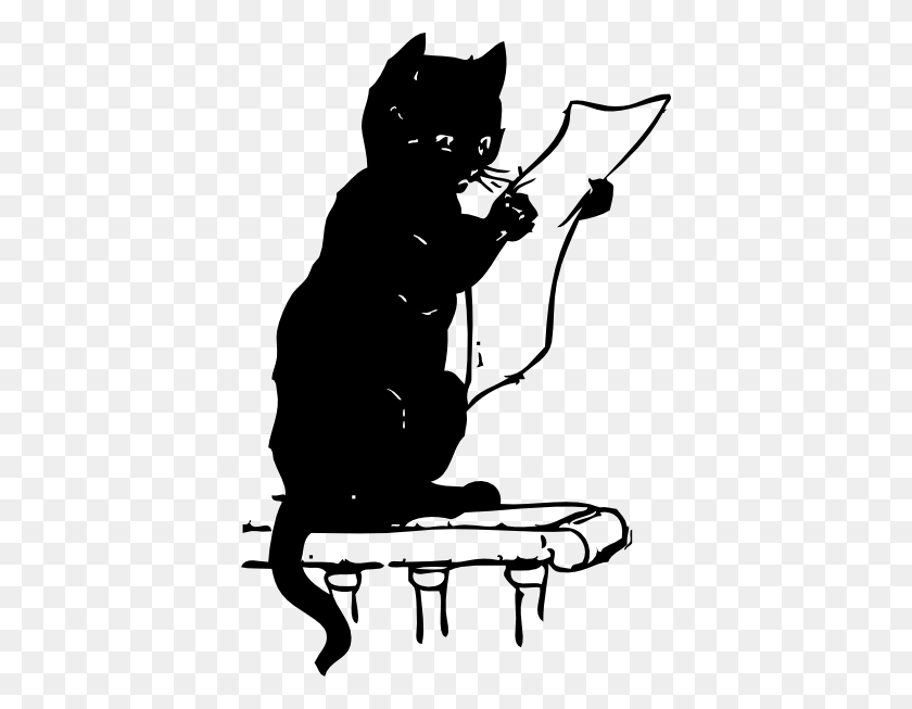 396x593 Бесплатные Кошки Картинки Кошка Чтение Картинки Картинки - Черно-Белое Чтение Клипарт