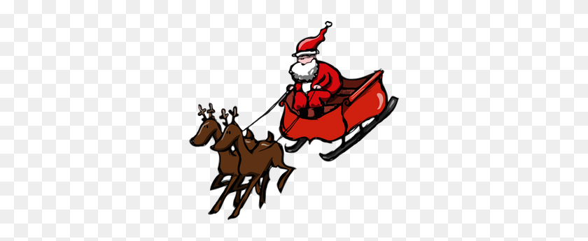 300x285 Free Christmas Clip Art Santa Reindeer - Sled Clipart