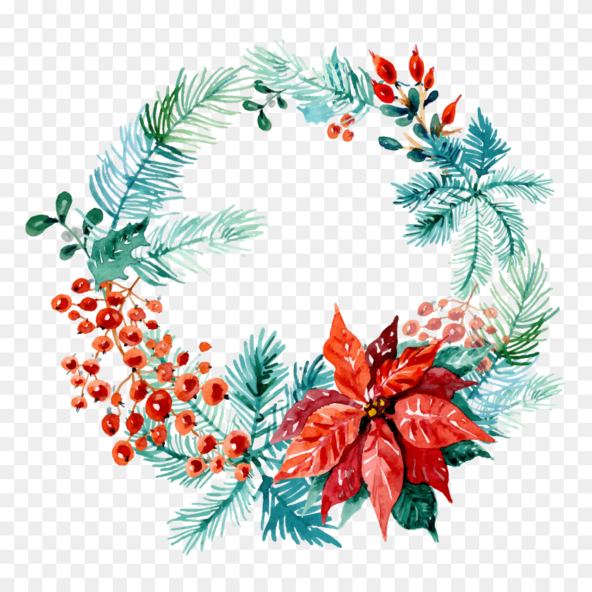 3600x3600 Free Christmas Watercolor Wreaths! - Watercolour Clipart