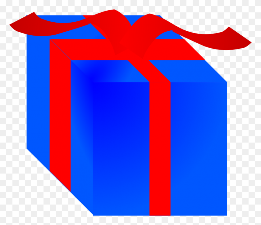 800x684 Free Clip Art Blue Gift Box Wrapped With Red Ribbon - Ribbon Clipart Free