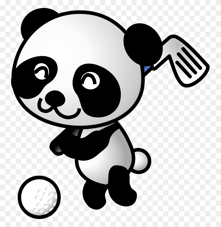 755x800 Free Clip Art Golf Panda - Panda Clipart Black And White