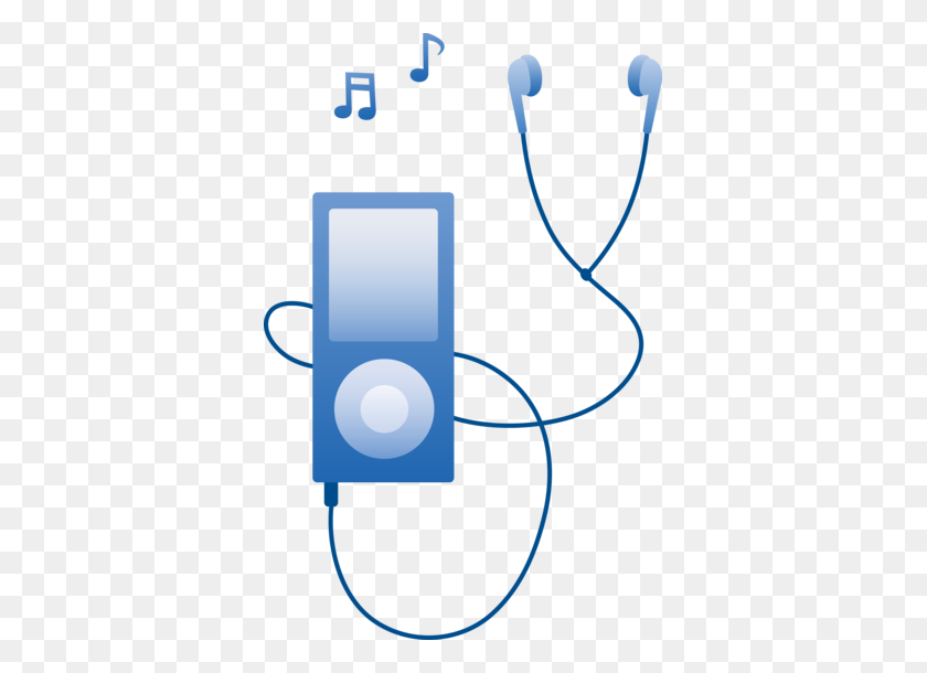 361x550 Free Clip Art Of A Cool Blue Player With Ear Buds And Musical - Record Player Clipart