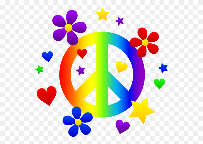 550x534 Free Clip Art Of A Rainbow Peace Sign With Hearts, Stars - Sign Clipart