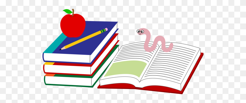 550x291 Free Clip Art Of School Text Books With A Pencil And A Bookworm - Book And Apple Clipart