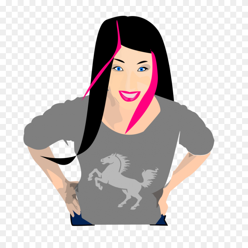 800x800 Free Clip Art Punk Girl With Black And Pink Hair - Punk Clipart