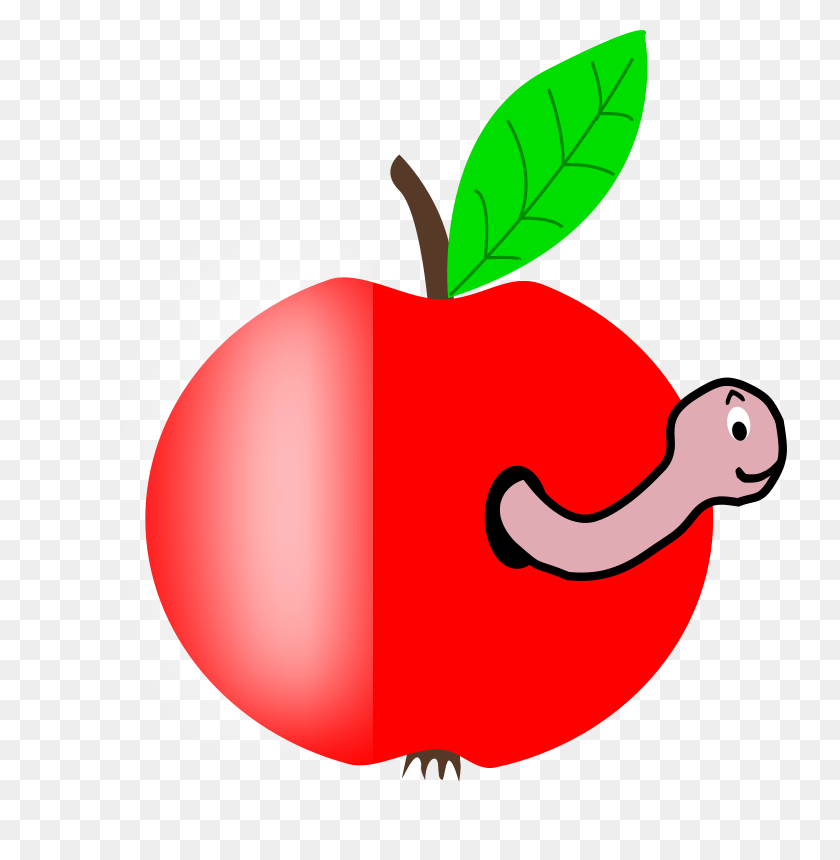 734x800 Free Clipart Apple Red With A Green Leaf With Funny Worm - Ridicule Clipart