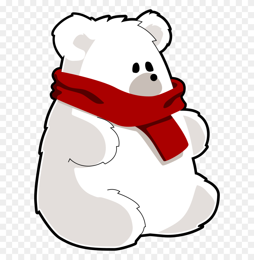 614x800 Free Clipart Bear With Red Scarf Tzunghaor - Scarf Clipart Black And White