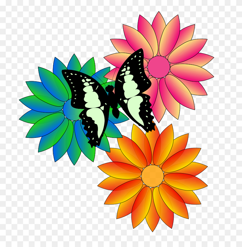 756x800 Бесплатный Клипарт Бабочка И Цветы Аноним - Летние Цветы Png