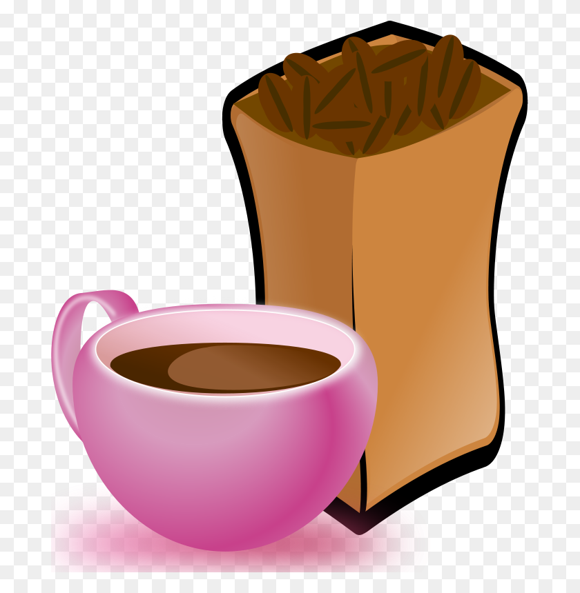 691x800 Free Clipart Cup Of Coffee With Sack Of Coffee Beans Momoko - Substitute Clipart