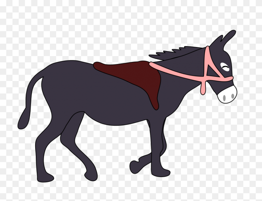 800x600 Free Clipart Donkey Is Smiling With A Saddle And A Pink Bridle - Donkey Clipart Free