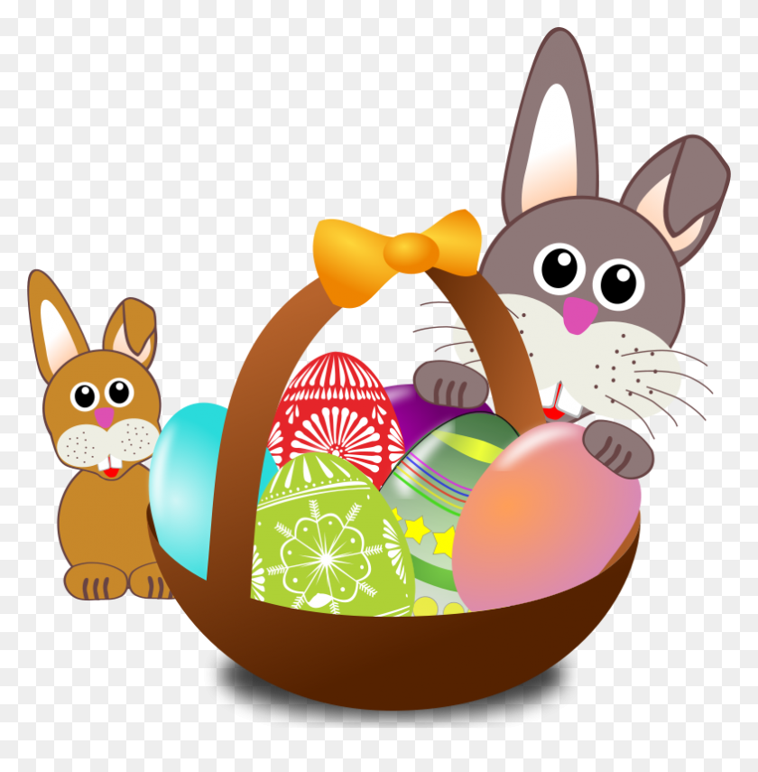 784x800 Free Clipart Funny Bunny Face With Easter Eggs In A Basket - Easter Bunny Face Clipart