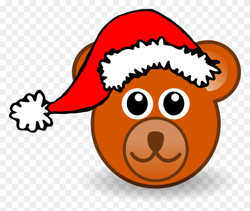 800x668 Free Clipart Funny Teddy Bear Face Brown With Santa Claus Hat - Santa Face Clipart