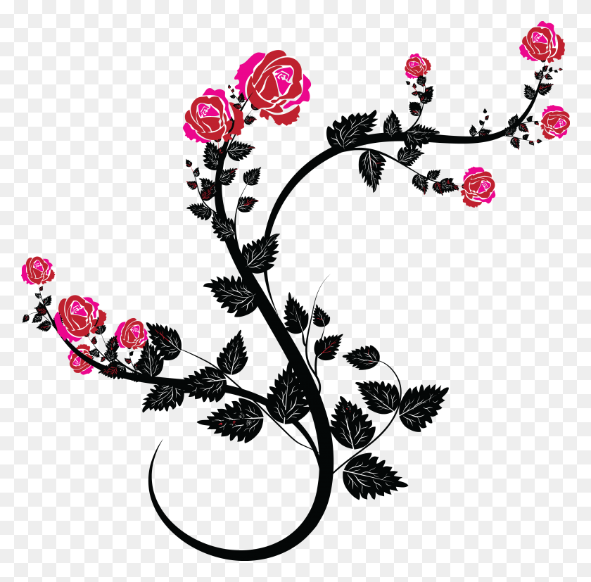 4000x3937 Free Clipart Of A Black And Pink Rose Design - Black Rose Clip Art