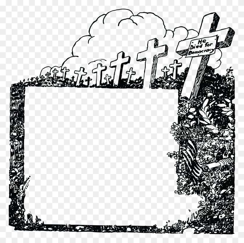 4000x3991 Free Clipart Of A Black And White Cemetery Of Soldiers Graves - Cemetery PNG