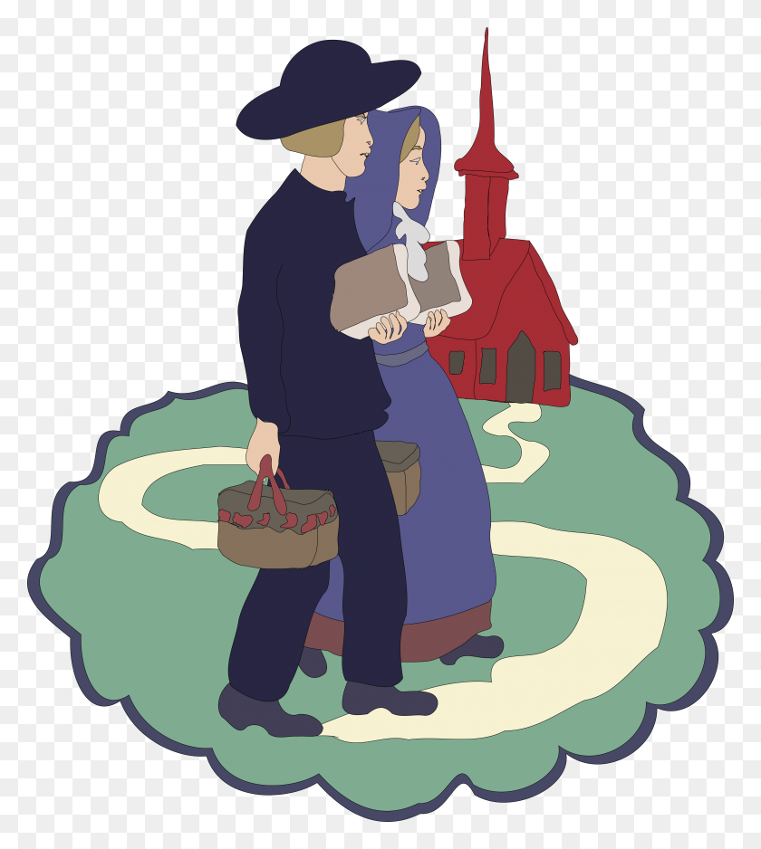 4000x4507 Free Clipart Of A Couple Of Children Near A School - Amish Clipart