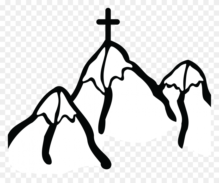 4000x3283 Free Clipart Of A Cross On Mountains - Mountain Clipart Black And White