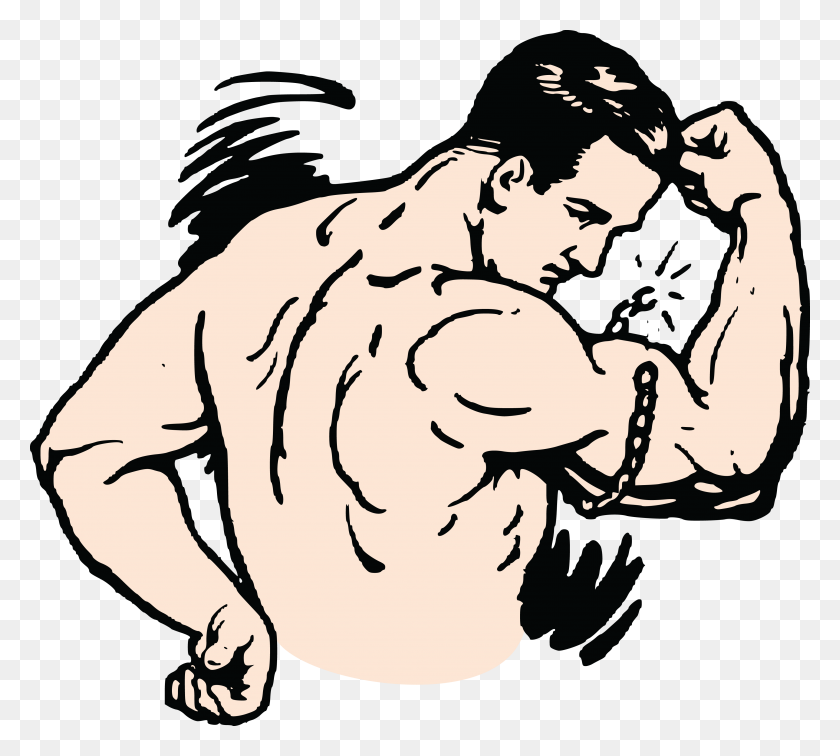 4000x3573 Clipart Gratis De Un Hombre Flexionando Y Rompiendo Una Cadena Alrededor De Su Bíceps - Musculoso Clipart