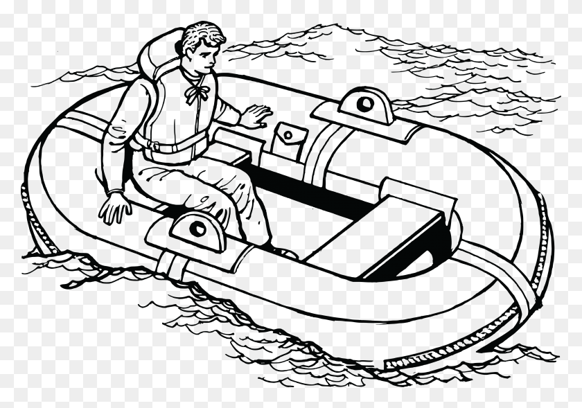 4000x2716 Free Clipart Of A Man In A Life Raft - Raft Clipart Black And White