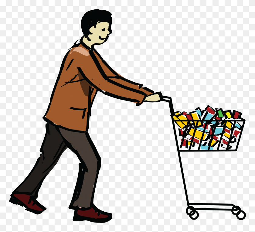 4000x3615 Free Clipart Of A Man Pushing A Grocery Shopping Cart - Shopper Clipart