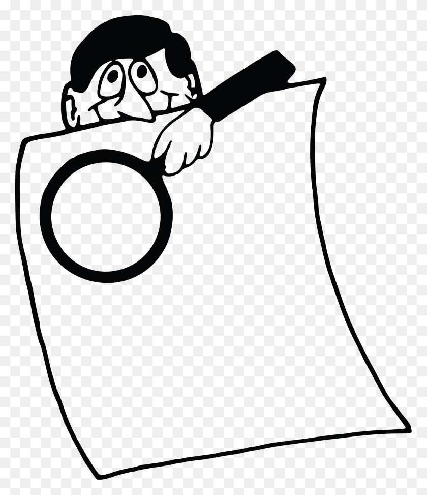 4000x4686 Free Clipart Of A Man With A Magnifying Glass Over A Document - Looking Through Magnifying Glass Clipart