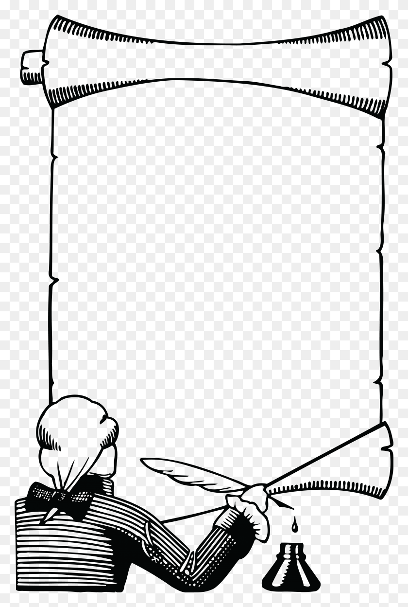 4000x6094 Бесплатный Клипарт Черно-Белого Ретро Человека, Пишущего На Свитке - Написание Черно-Белого Клипарта
