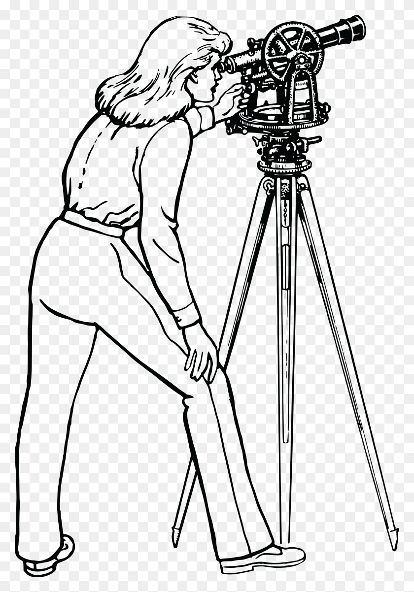 4000x5857 Clipart Gratis De Una Mujer Retro En Blanco Y Negro Usando Un Tránsito - Persona Mirando En El Espejo Imágenes Prediseñadas
