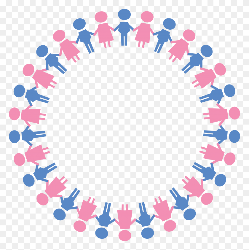 4000x4019 Free Clipart Of A Round Border Of Boys And Girls - Transgender Clipart
